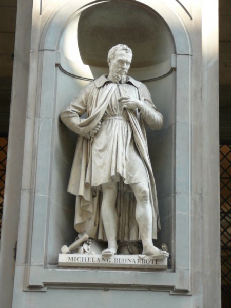 Satue of Michelangelo in Uffizi Courtyard