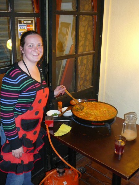Trish cooking up a storm at our Paella Cooking Class