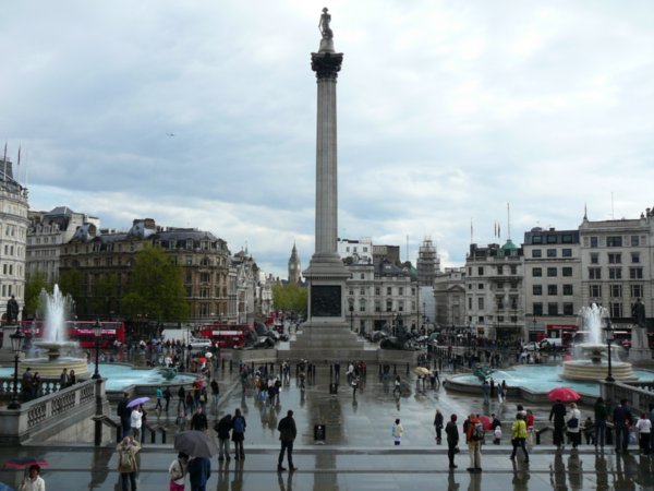 Trafalgar Square with big Nelson monument in the centre