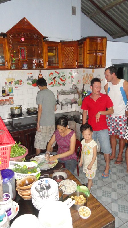 Family kitchen cooking dinner