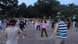 4:30am workout class in Saigon's Central Park