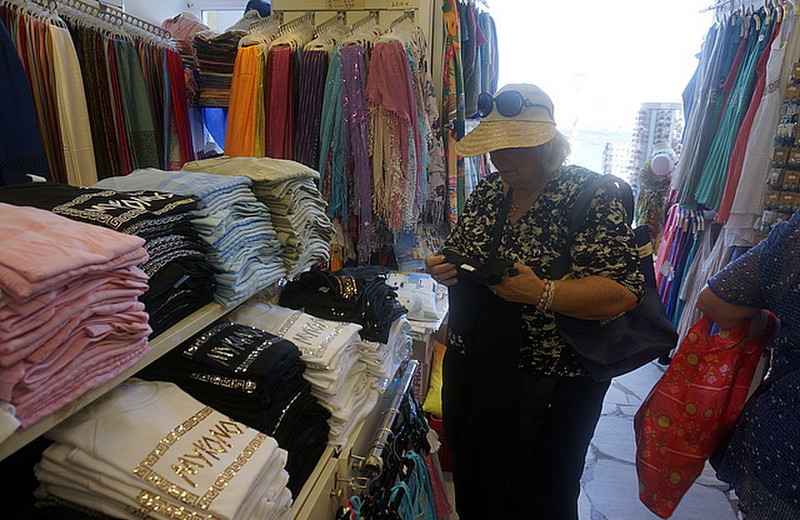 Mom checking out the clothes from Greece