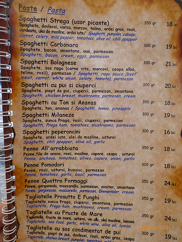 Here&#39;s the menu - 3 Romanian lei = $1