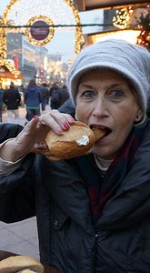 Mom eating a Bratwurst