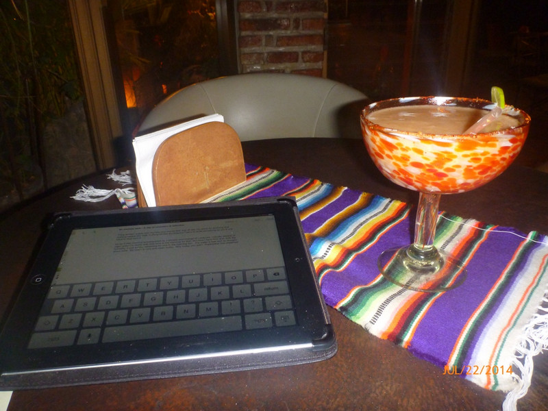 Writing the blog with a guava Marguarita.
