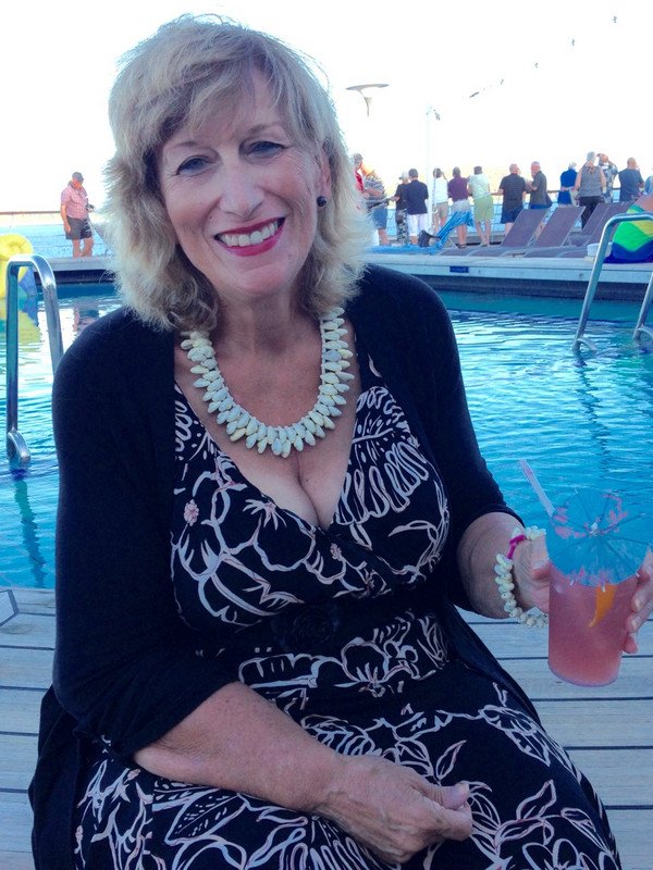 Mom Poolside With Her Tropical Drink.  It&#39;s Hot!
