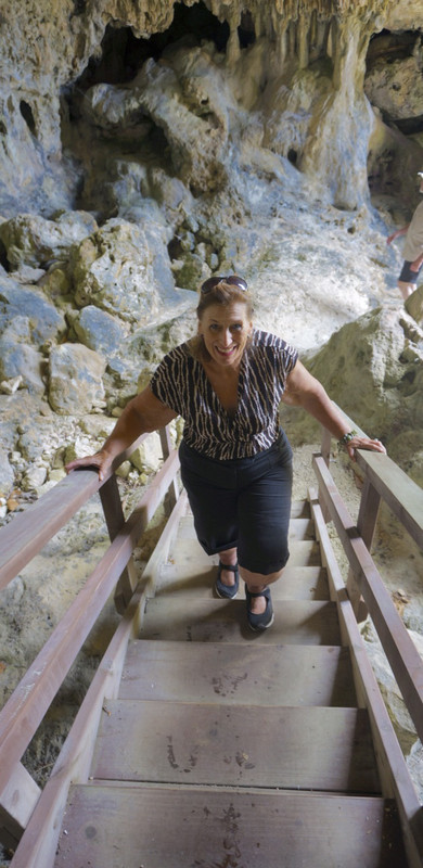 Karen Climbing Stairs Up From Avaiki Cave