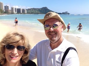 On the Beach at Waikiki With Selfie Stick