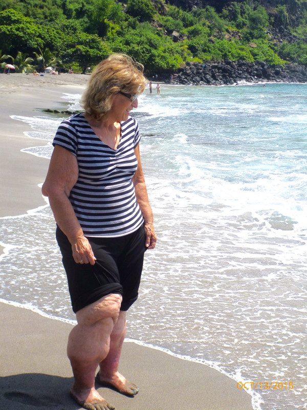 Mom on the Hookena Beach. 