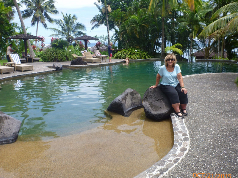 Mom poolside at Sinalei Reef Resort &amp; Spa. 