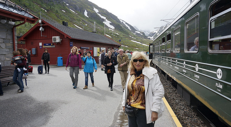 Karen at Myrdal Station on Flam Railway. 