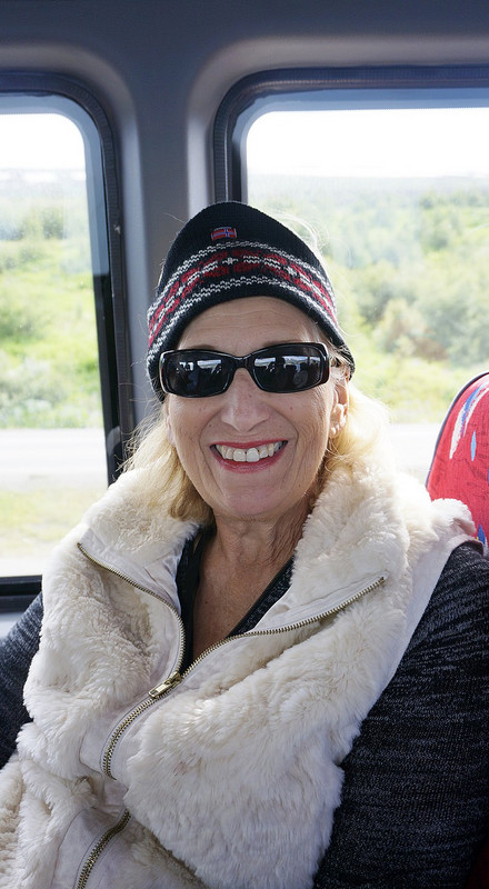 Karen Riding in the Bus. 