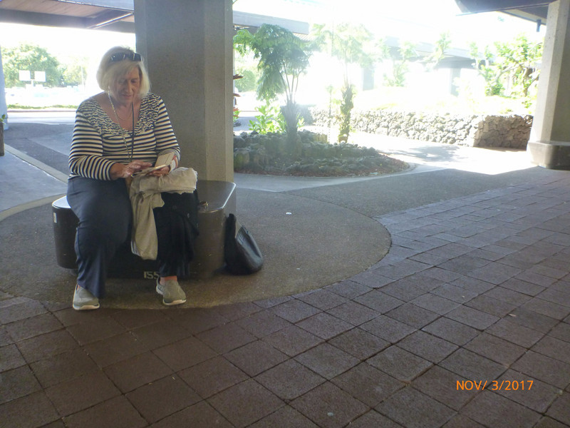 Karen Checking Emails at Hilo Airport