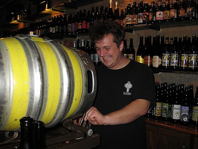 Alex tapping a cask at Brasserie 4:20
