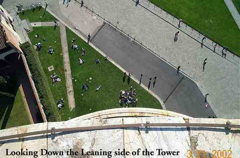 looking down the leaning side of the tower
