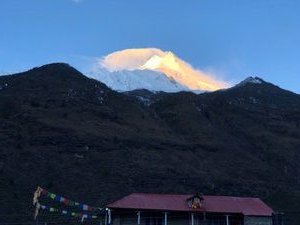 View from guest house as the sun rises on Manaslu
