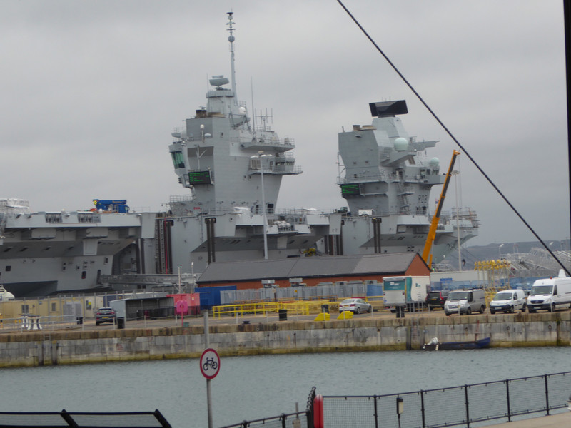 Looking across the dockyard to the Queen Elizabeth aircraft carrier