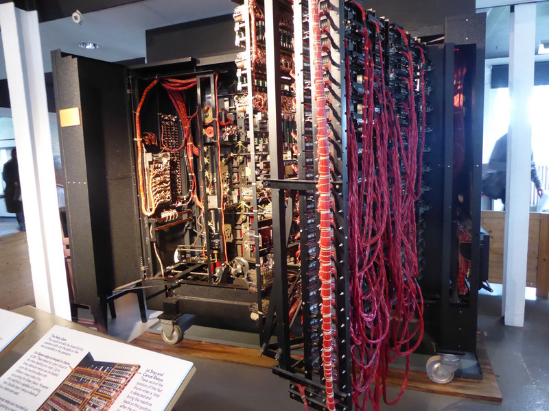 The wiring of a recreation of Turing’s decoding machine -probably the first computer
