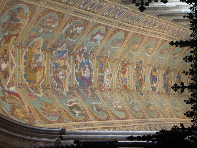 The painted wooden ceiling