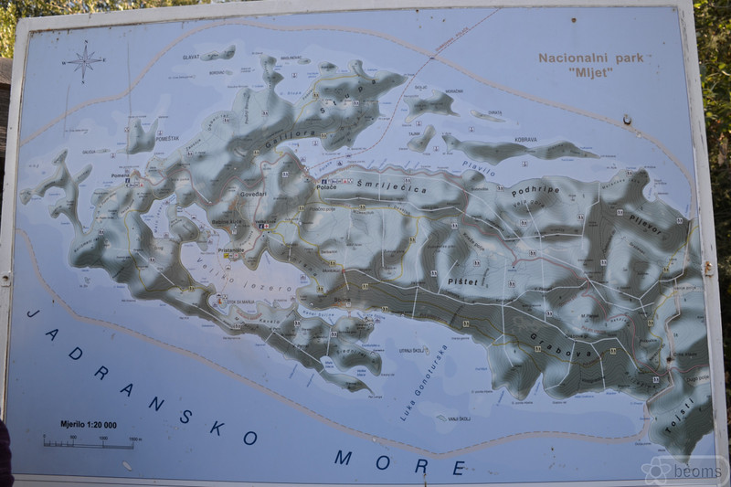 Mljet National Park map with reliefs