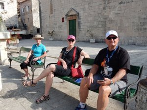 Waiting for our guide in Perast village square