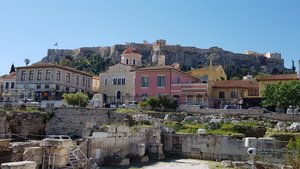 A view of the Acropolis and Panthenon from Monastiraki Square