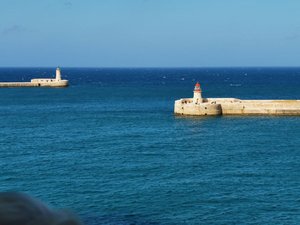 The narrow breakwater entrance at Malta Harbour