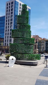 A tower made of wine bottles - empty!
