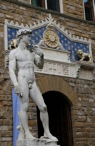 The actual David is here in Florence.  We did not see it, but did see multiple life-sized copies.