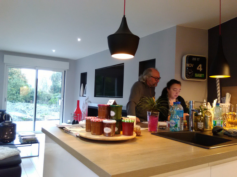 Pontorson B and B hosts in fabulous kitchen (home made salted caramel)