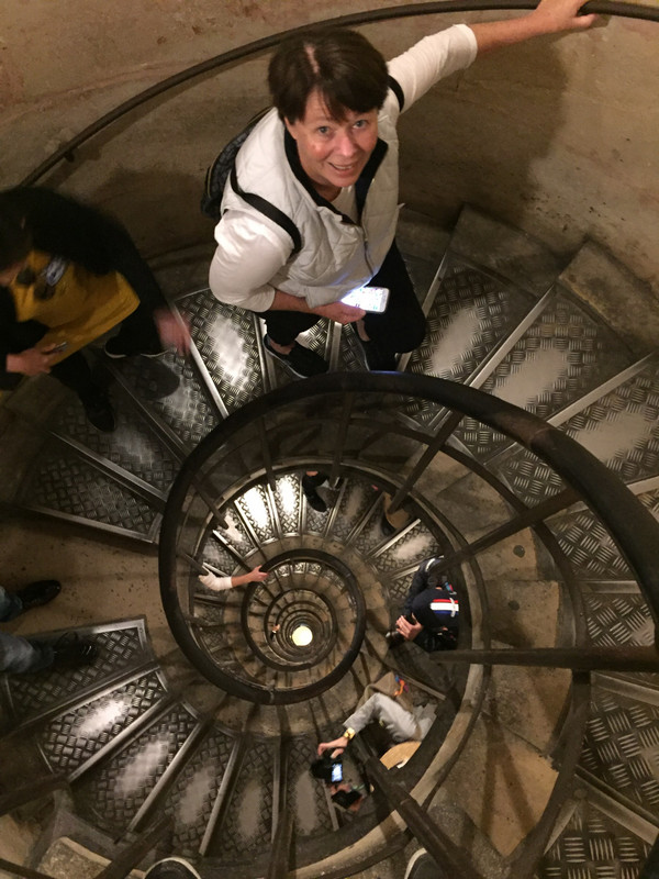 Almost to the top of the Arc de Triomphe stairs