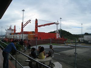 Panamax Ship Traversing the Canal ...