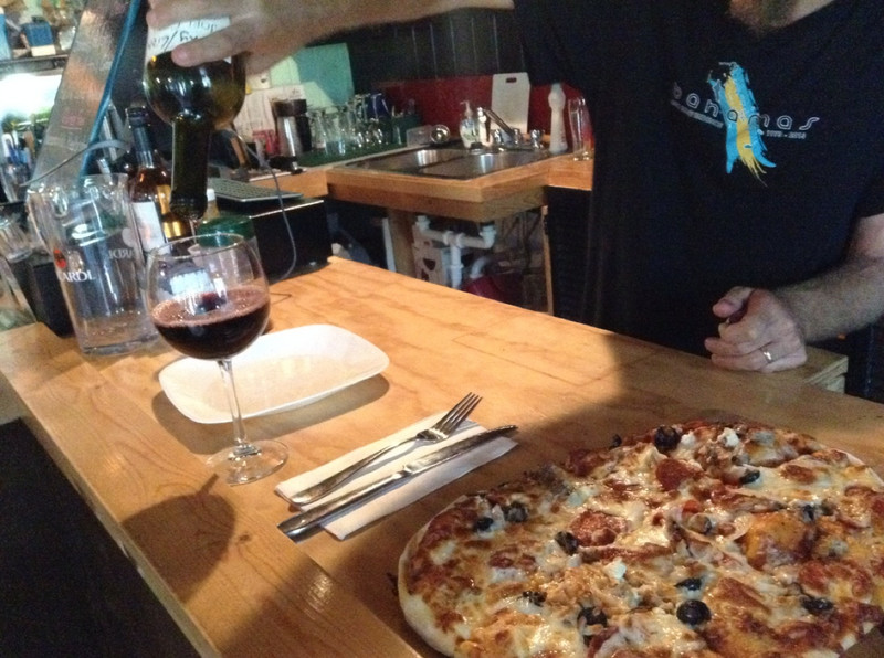 Flatbread pizza and red wine!