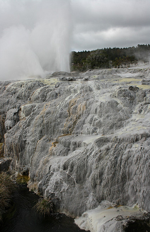 geyser and waterfall created by geyser
