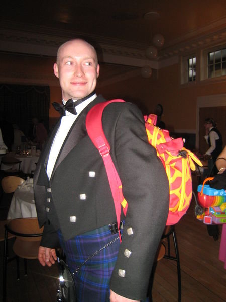 Andrew Cherrie with daughter's backpack