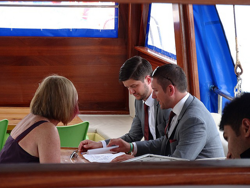 Working on the speeches, on the boat