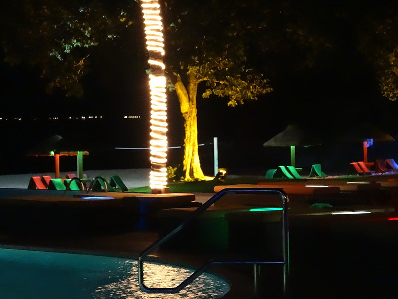 View of pool at night