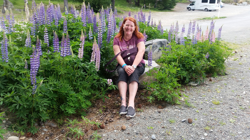 Kate with lupins