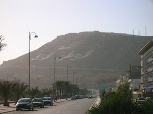 Agadir written on the hillside facing Port