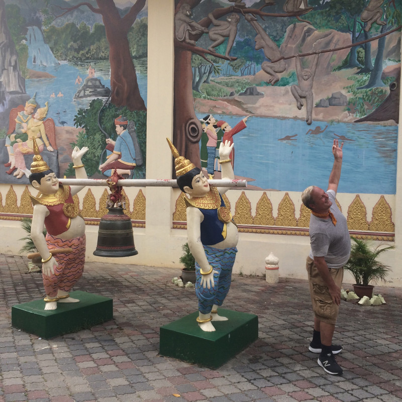 Ron with Statues at Burmese Buddhist temple - Penang