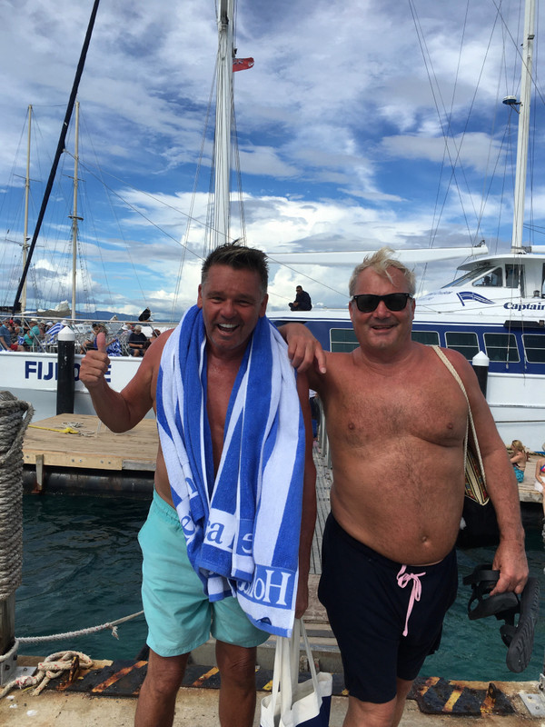 Lautoka, Fiji - Ron and Darold off Captain Cook Catamaran.