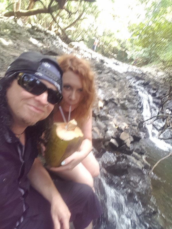 Drinking a coconut feet in water