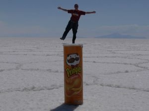 on top of a giant tube of Pringles!