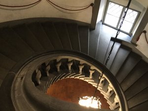 The staircase in the older building