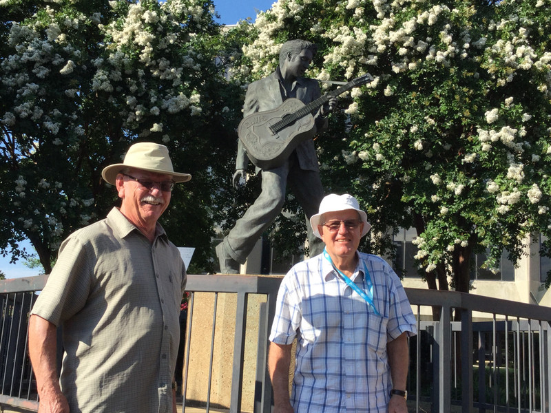 Ian and Lance (from Howick) in front of Elvis statue in town
