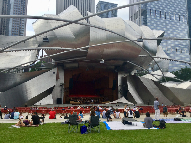 Outdoor concert arena designed by Frank Gehry.