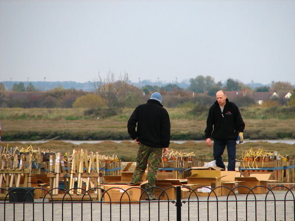 Preparing for the fireworks display in the evening.
