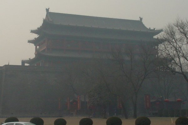 A smoggy view of the city wall