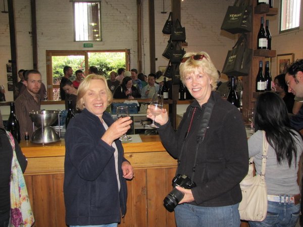 Carole and Judy tasting the wine!
