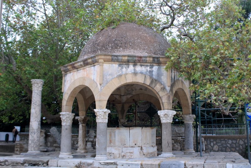 This ancient water fountain is surrounded by a Plane Tree purported to be planted by Hippocrates.